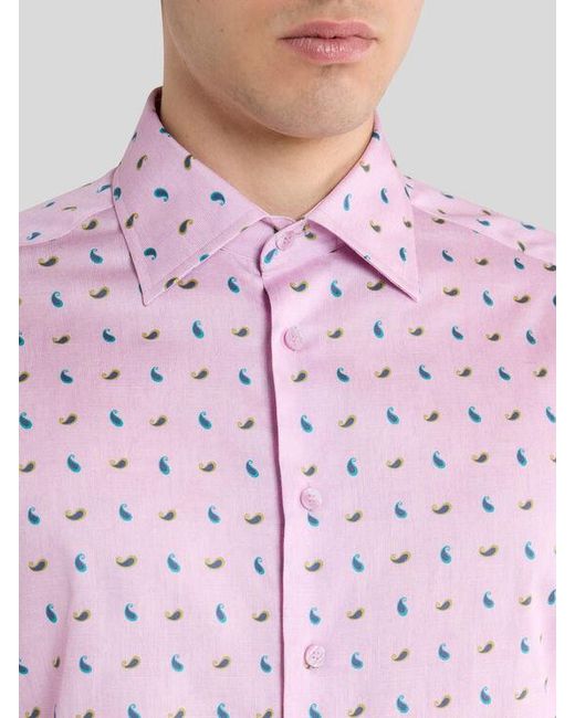 Etro Pink Cotton Sateen Shirt With Micro Paisley Motif for men