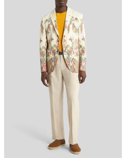 Etro Yellow Knit Cotton T-Shirt With Leafy Paisley Motif for men