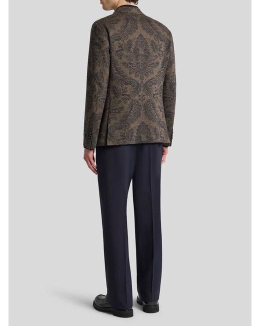 Etro Black Wool And Cashmere Blazer With Placed Print for men