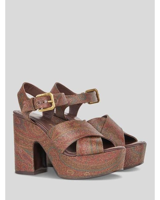 Etro Brown Paisley Platform Sandals