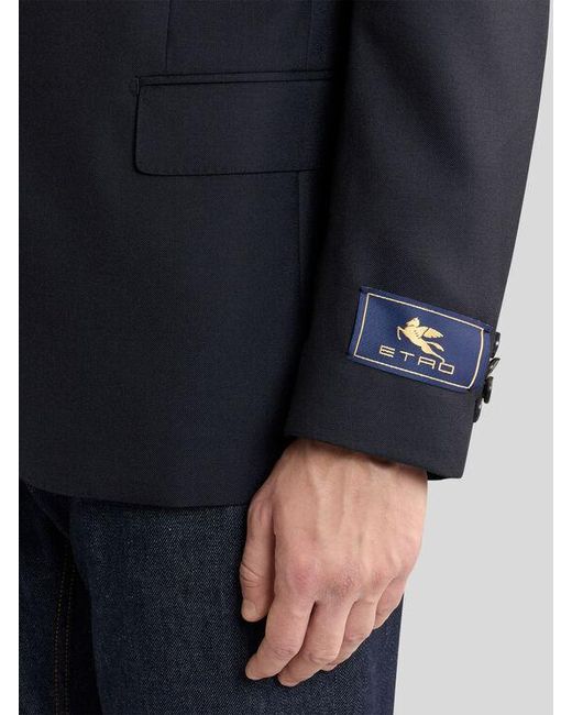 Etro Blue Single-Breasted Wool-Blend Flannel Jacket for men