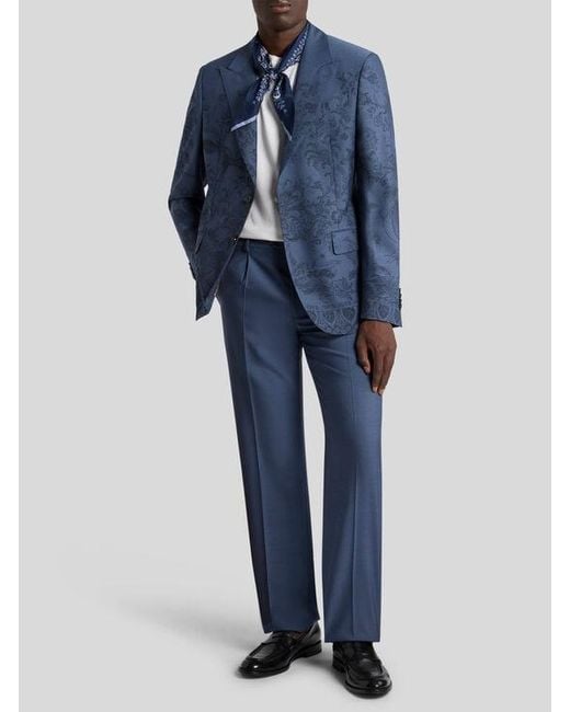 Etro Blue Single-Breasted Wool Jacquard Jacket With Flora And Fauna Motif for men