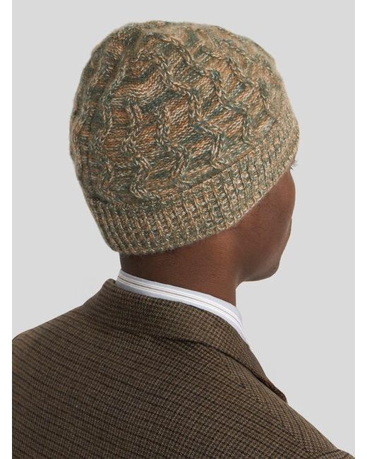 Etro Green Cashmere Beanie With Cable Detail And Pegaso Embroidery for men
