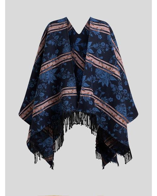 Cape À Motif Jacquard Fleuri, Femme Etro en coloris Blue