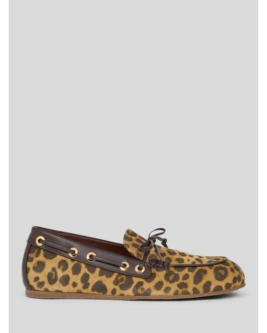 Etro Brown Suede Boat Loafers With Animal Motif