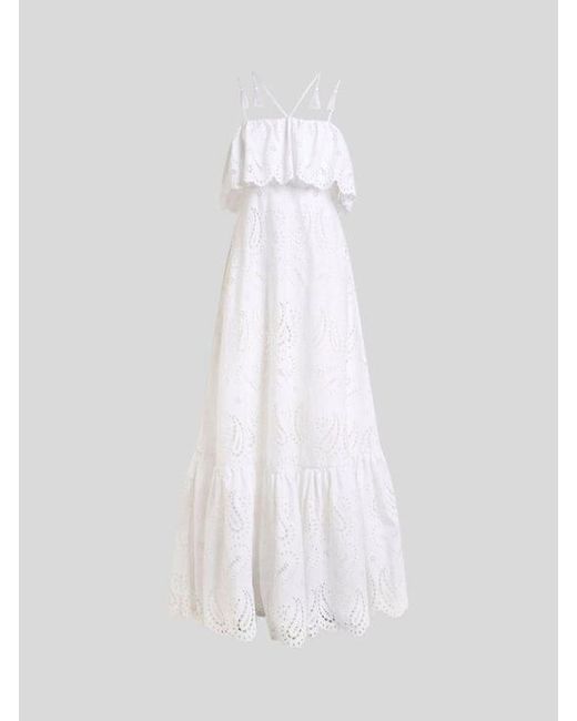 Etro White Broderie Anglaise Lace Long Dress With Paisleys And Hearts