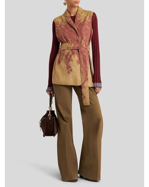 Etro Brown Suede Waistcoat With Placed Print