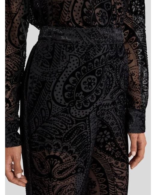 Etro Black Burnout Velvet Palazzo Trousers With Floral Paisley Motif
