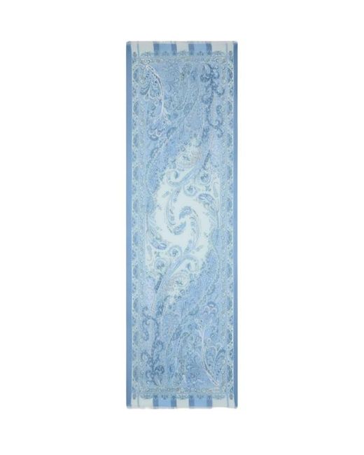 Etro White Floral Leafy Printed Silk Scarf