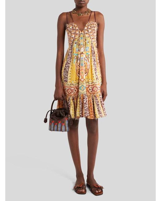 Etro White Kurzes Kleid Aus Bedrucktem Fil Coupé, Damen, Größe
