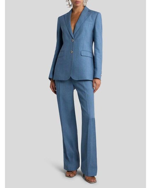 Etro Blue Single-Breasted Striped Jacket With Pegaso Buttons