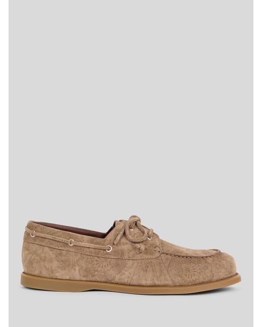 Etro Brown Printed Suede Boat Shoes for men