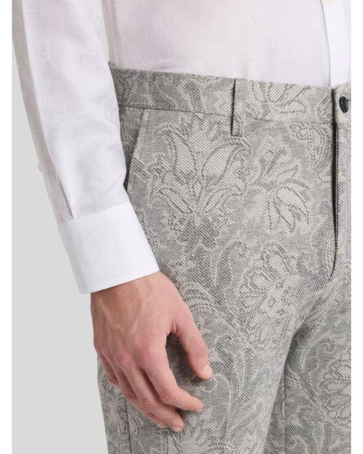 Etro Gray Cotton Jacquard Trousers for men