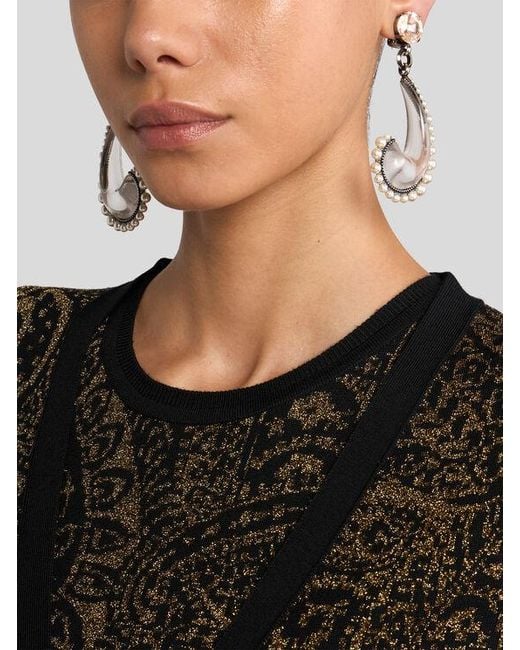 Etro Metallic Paisley Earrings With Pearls