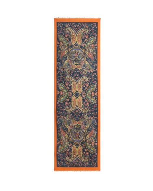 Etro Blue Floral Paisley Cashmere-Blend Scarf