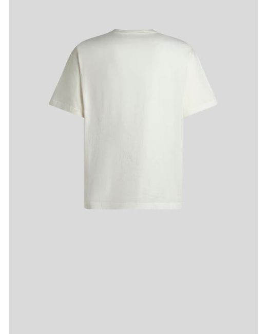 Etro White Cotton Pique T-Shirt With Parrot Print for men