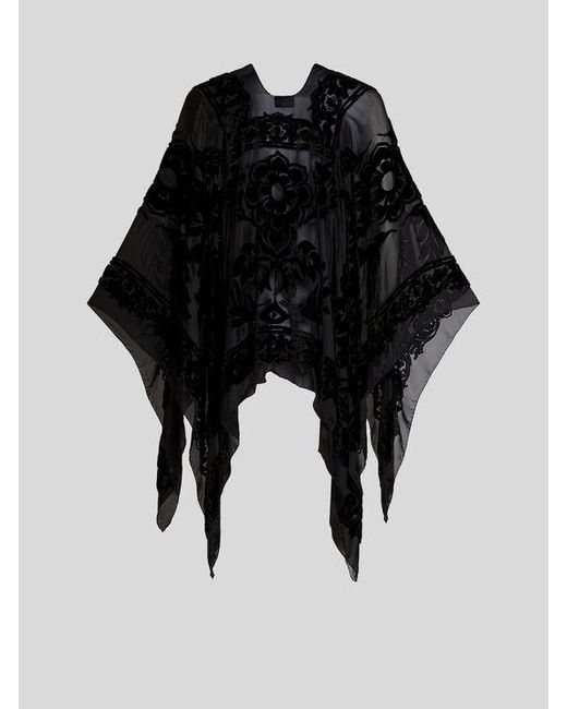 Etro Black Floral Burnout Velvet Cape