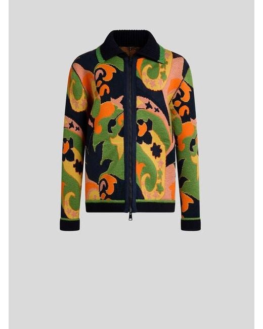 Etro Multicolor Jacquard Cardigan With Zip And Floral Paisley Motif