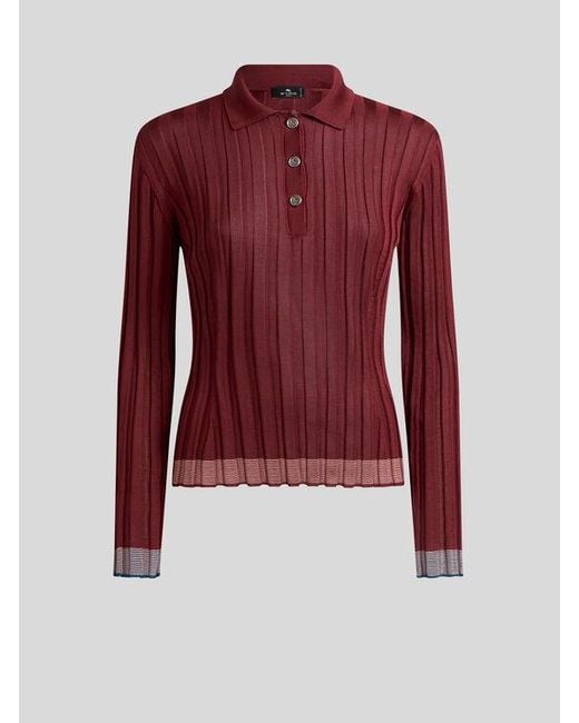 Polo Côtelé Avec Boutons Pegaso, Femme, Taille Etro en coloris Red