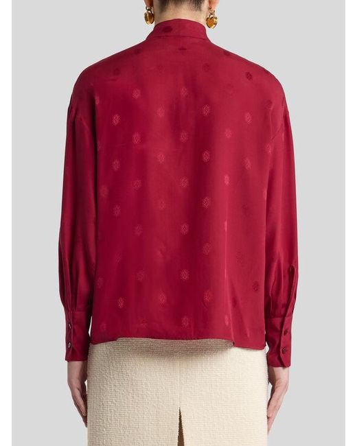 Etro Red Silk Jacquard Blouse