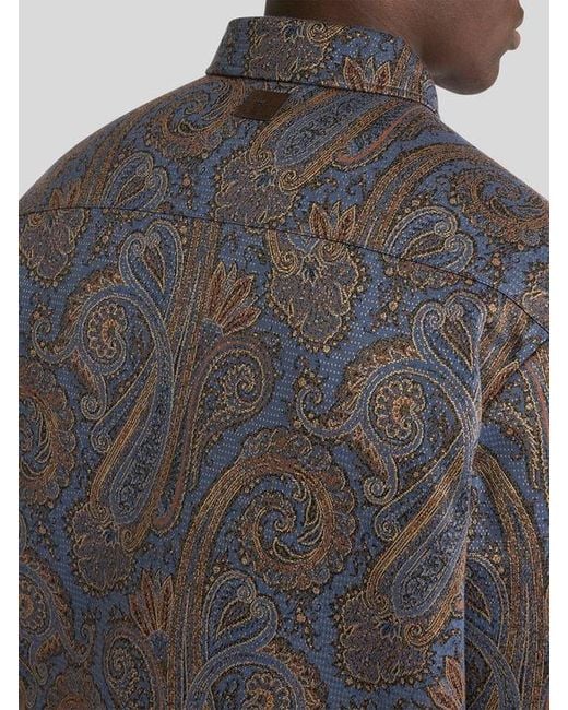 Etro Gray Cotton-Blend Jacquard Overshirt With Paisley Motif for men