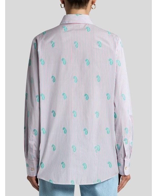 Etro Gray Striped Cotton Jacquard Shirt With Fil Coupé Paisley