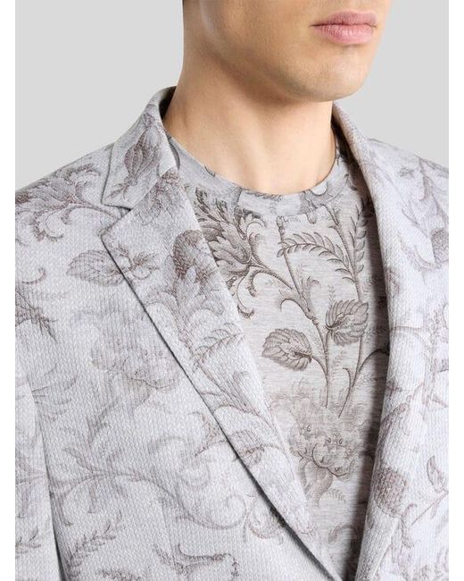 Etro White Single-Breasted Cotton-Blend Jacket With Floral Motif for men