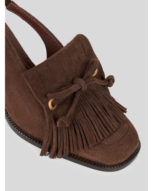 Etro Brown Slingback Suede Loafers With Fringing