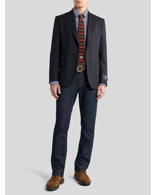 Etro Blue Single-Breasted Wool-Blend Flannel Jacket for men