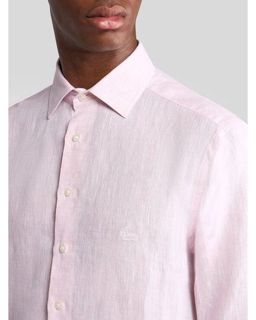 Etro Pink Linen Shirt With Pegaso Embroidery