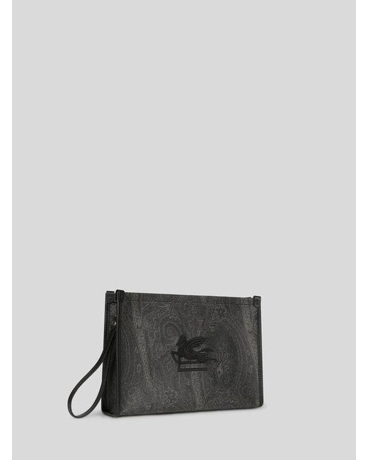 Etro Gray Large Arnica Pouch With Pegaso Detail for men