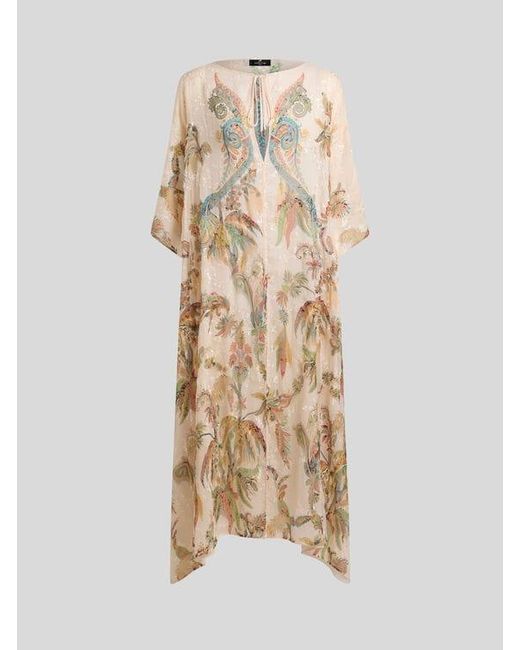 Etro Natural Crepon Kaftan With Embroidery And Paisley Foliage Motif