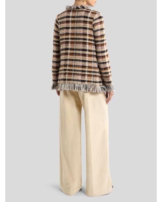Etro White Wool-Blend Jacquard Jacket With Fringing