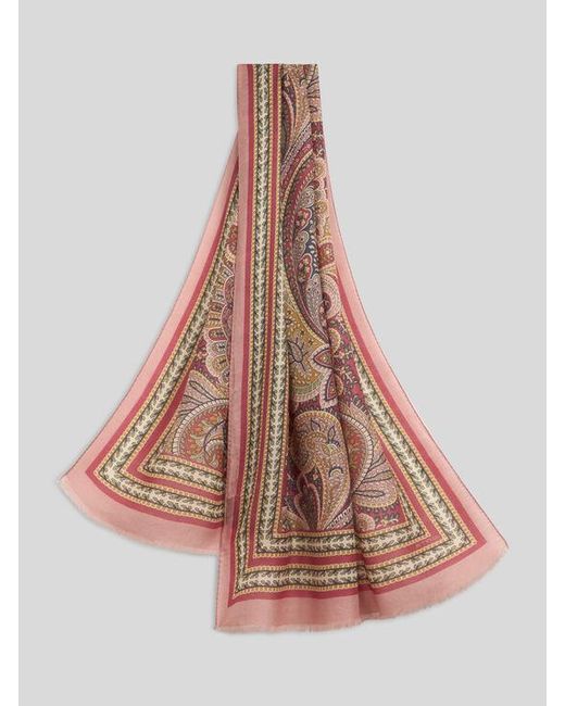 Etro Pink Wool, Cashmere And Silk Scarf With Print
