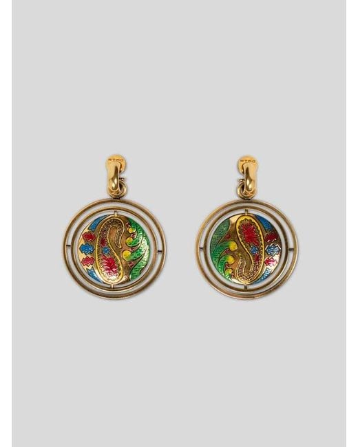 Etro Metallic Drop Earrings With Paisley Button