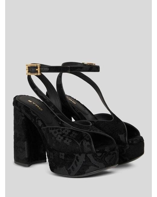 Etro Black Jacquard Platform Sandals With Paisley Motif
