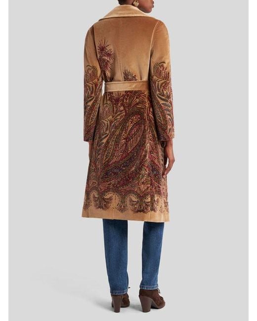Etro Brown Velvet Coat With Print
