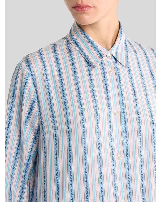 Etro Blue Striped Cotton Jacquard Shirt With Fil Coupé Paisley