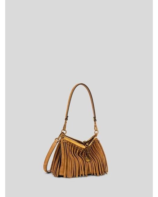 Etro Natural Small Suede Vela Bag With Fringing