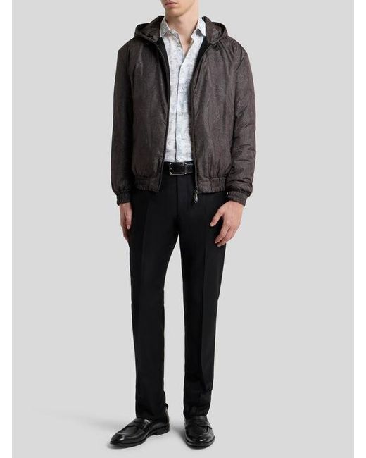 Etro Black Padded Bomber Jacket With Hood And Arnica Motif for men