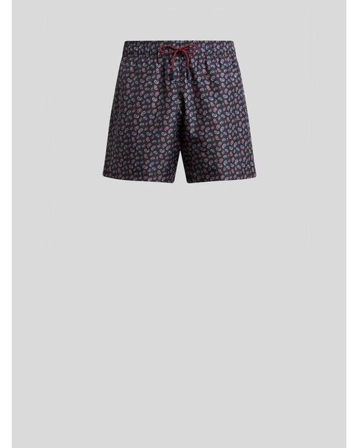 Etro Blue Swim Shorts With Micro Paisley Motif for men