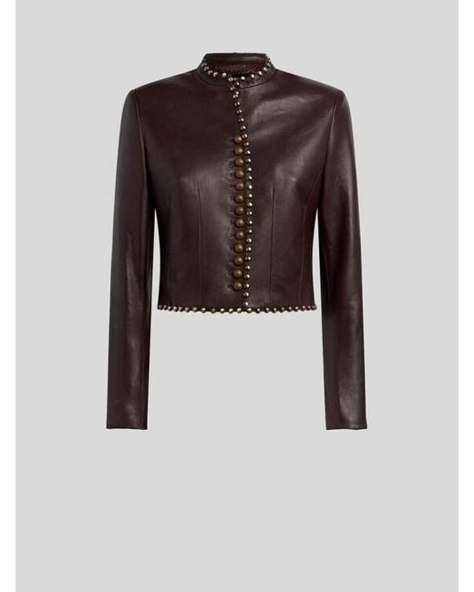 Etro Black Cropped Leather Jacket With Studs