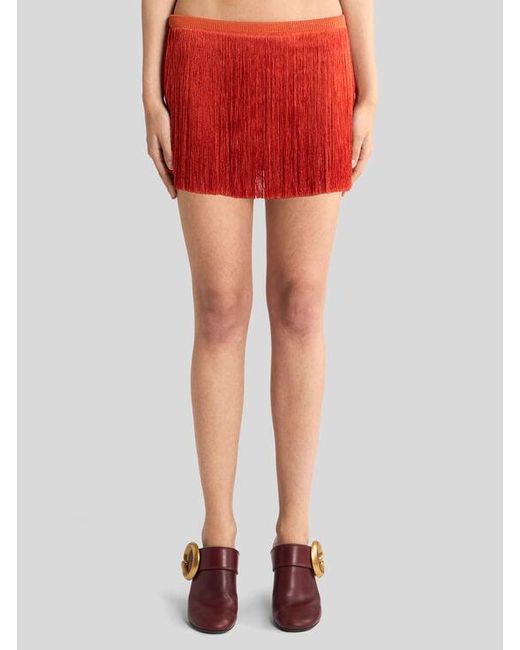 Etro Orange Mini Skirt With Fringing
