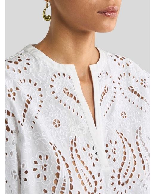 Etro White Broderie Anglaise Lace Blouse With Paisleys And Hearts