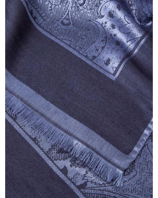 Etro Blue Wool And Silk Jacquard Scarf With Floral Paisley Motif for men