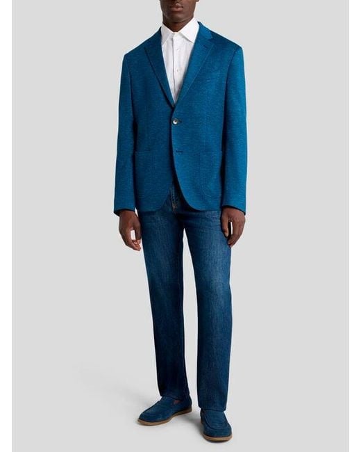 Etro Blue Single-Breasted Jaspé Wool-Blend Jersey Jacket for men