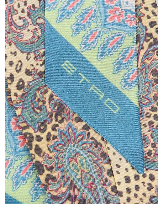 Etro Blue Silk Paisleyina With Paisley And Animal Motif