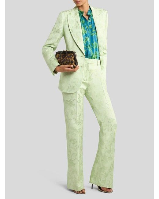 Etro Green Silk Shirt With Gathering And Floral Motif