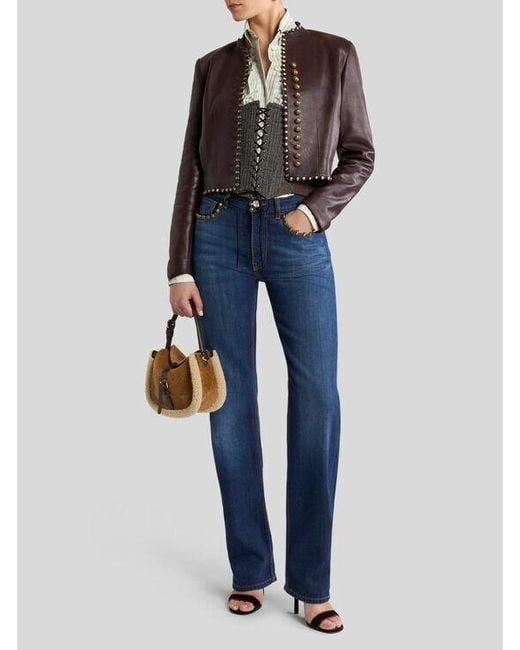 Etro Black Cropped Leather Jacket With Studs