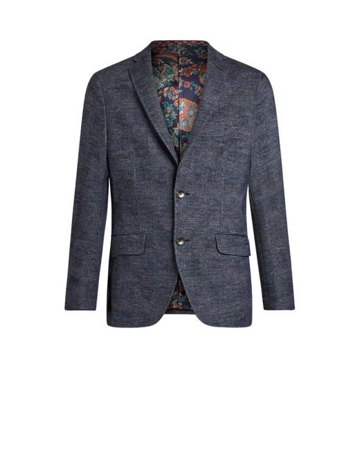 Etro Blue Silk And Alpaca Wool Blazer for men